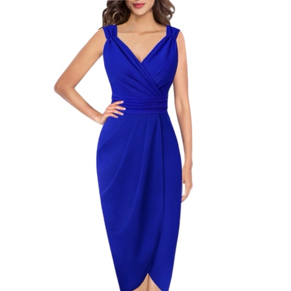 Dresses & Skirts - NWT Women’s Royal Blue V-Neck Cocktail Dress Size 3X Measures like a L/XL